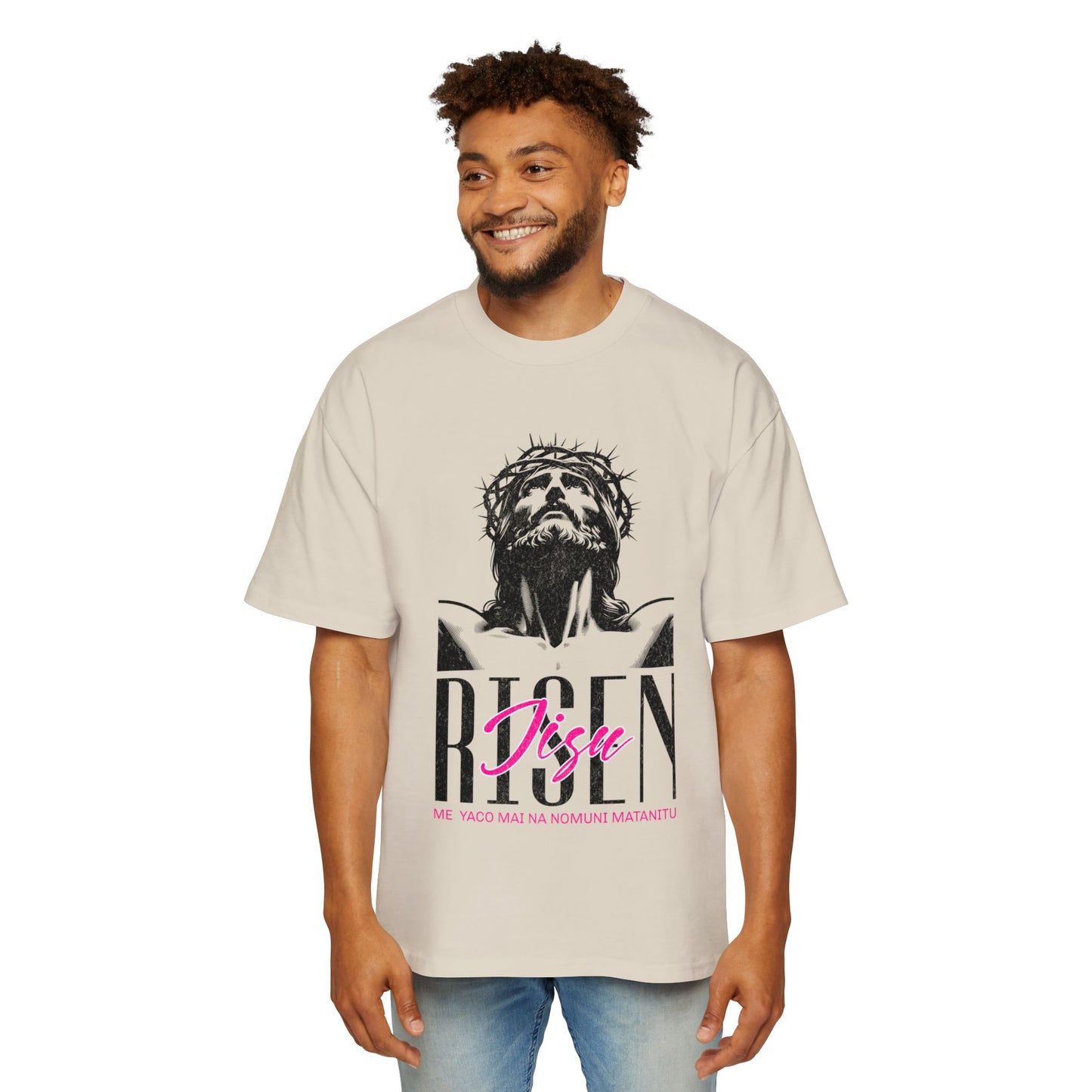 Risen Heavy Oversized Tee - Risen Jesus Kingdom Come Graphic Tee for Faith and Style - Assorted Colours