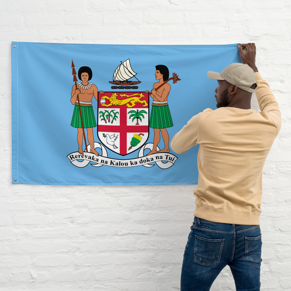 Fiji Coat of Arms Flag - Sky Blue