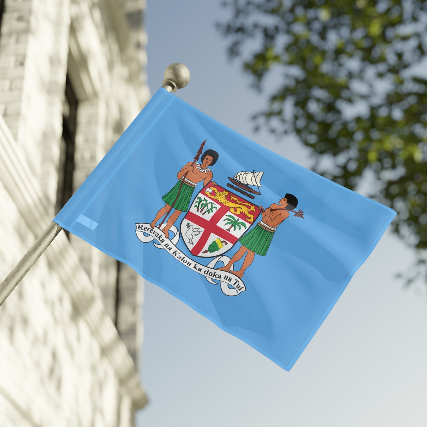 Fiji Coat or Arms Flag - Sky Blue