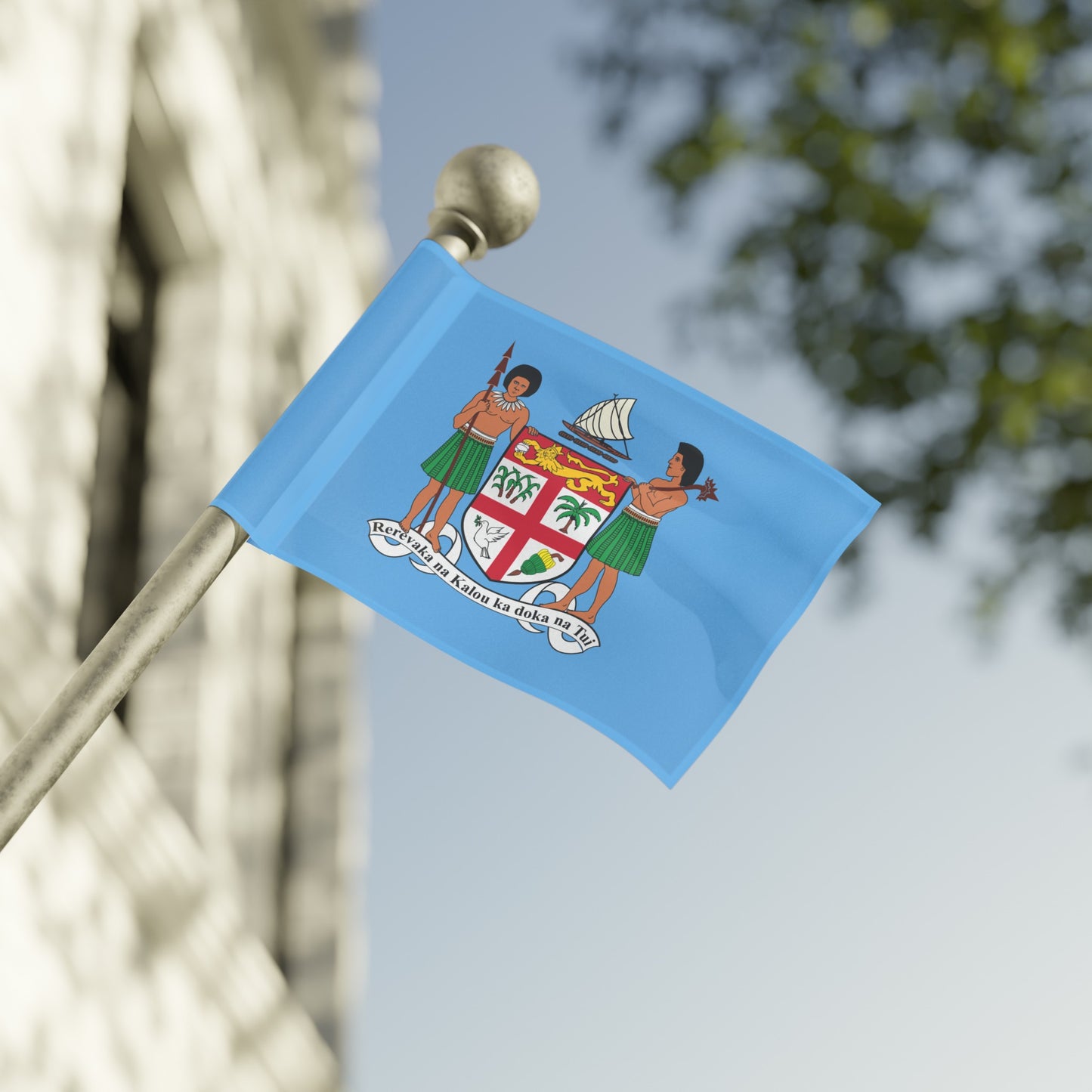 Fiji Coat or Arms Flag - Sky Blue