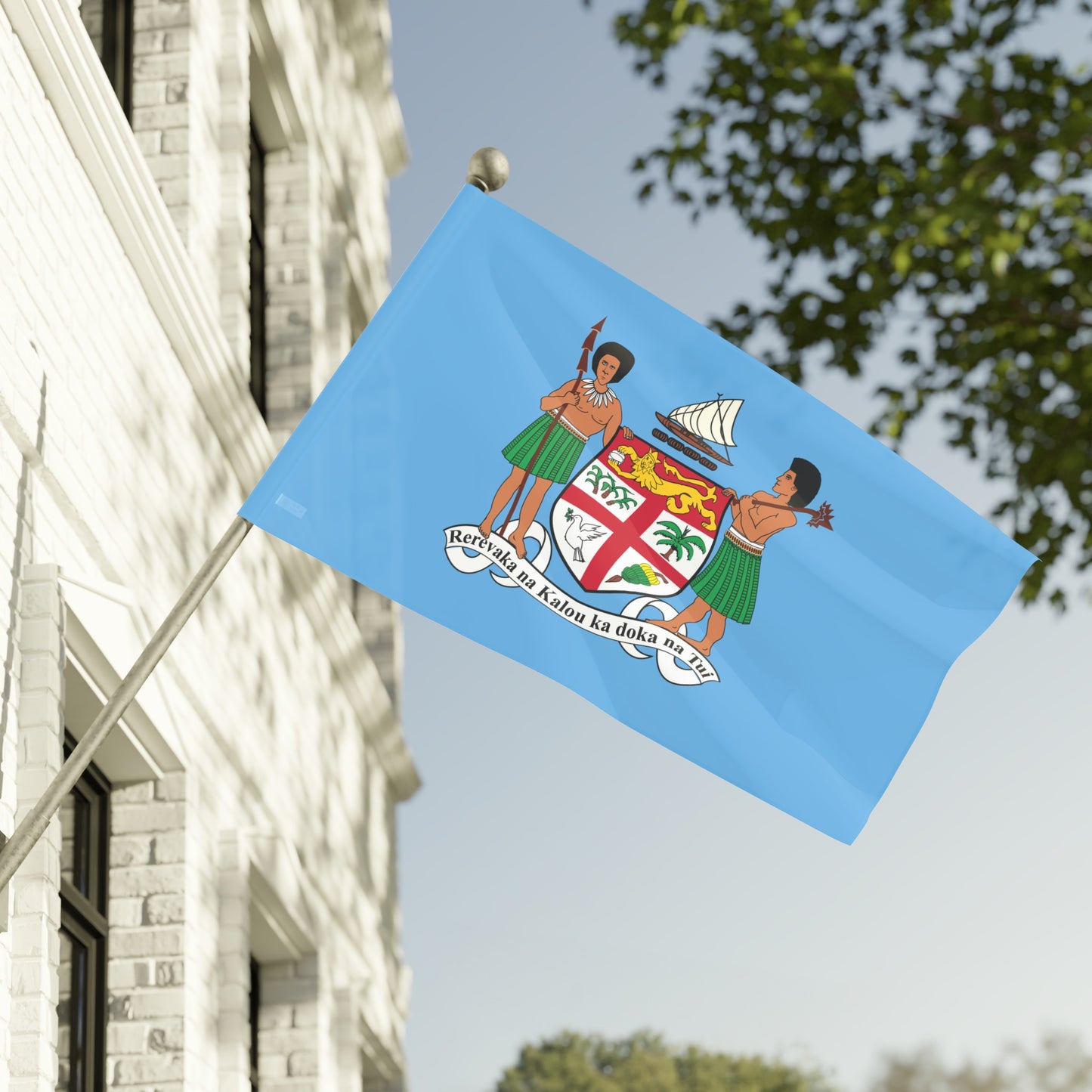 Fiji Coat or Arms Flag - Sky Blue